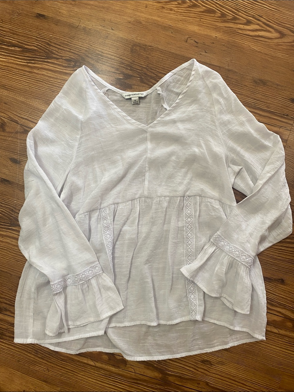 Counterparts White V-Neck Linen like Peasant Tunic